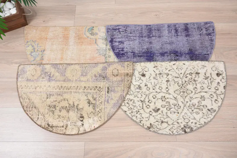 Alfombra kilim vintage ecológica, felpudo semicircular de 18x30 pulgadas