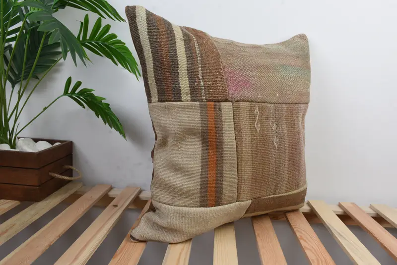 20x20 Brown Pillow Sham, Turkish Kilim Pillow, Throw Kilim Pillow, Outdoor Bolster Cushion Case, Kilim Pillow Cover, Cushion, Cotton Cushion - 5
