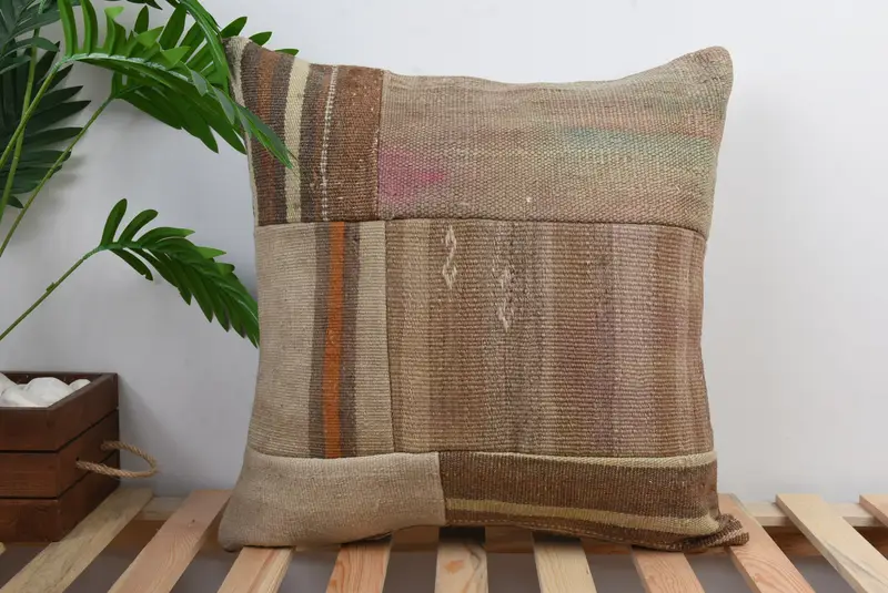 20x20 Brown Pillow Sham, Turkish Kilim Pillow, Throw Kilim Pillow, Outdoor Bolster Cushion Case, Kilim Pillow Cover, Cushion, Cotton Cushion - 1