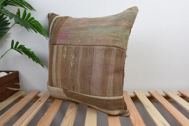 20x20 Brown Pillow Sham, Turkish Kilim Pillow, Throw Kilim Pillow, Outdoor Bolster Cushion Case, Kilim Pillow Cover, Cushion, Cotton Cushion - 4