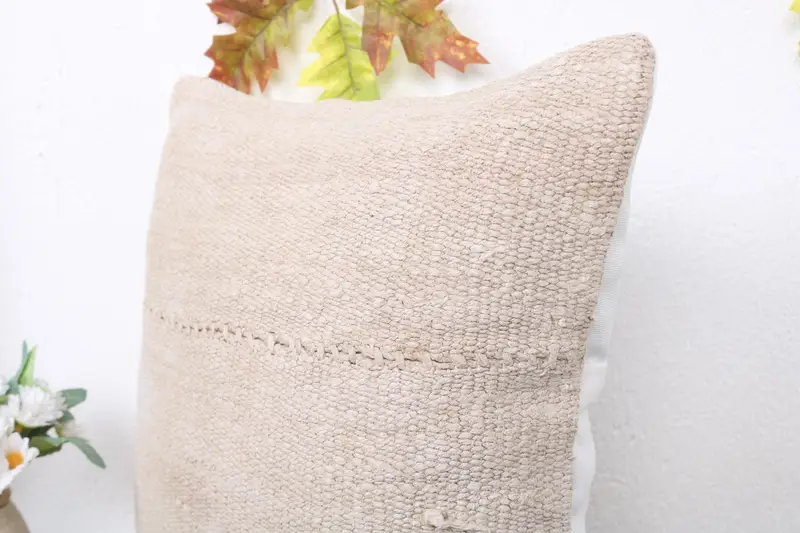 Comfy Throw Pillow Sham, Pillow for Sofa, 16x16 Beige Cushion Cover, Gift Pillow, Pillow Case, Handmade Kilim Cushion - 5