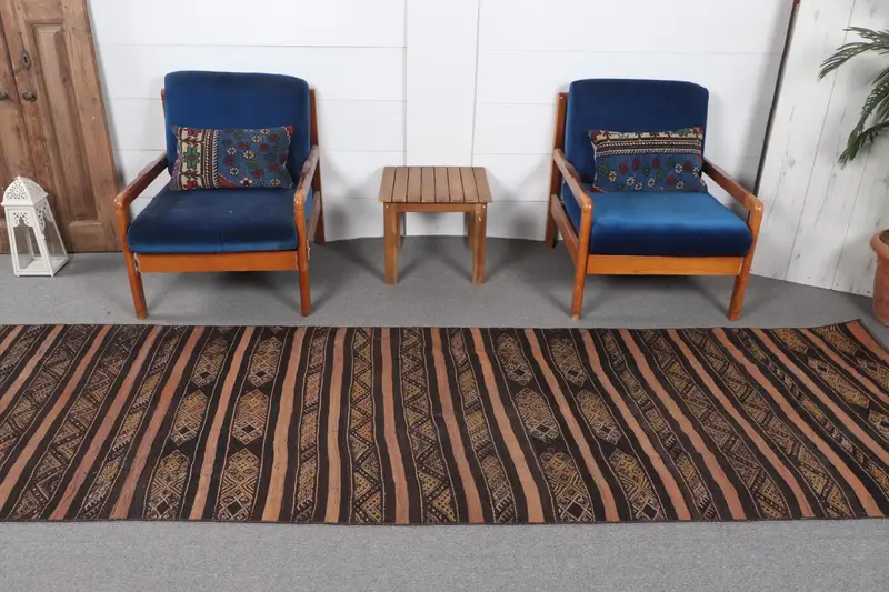 Brown Floral Rug, 3,4x15,9 ft Elegant Decor