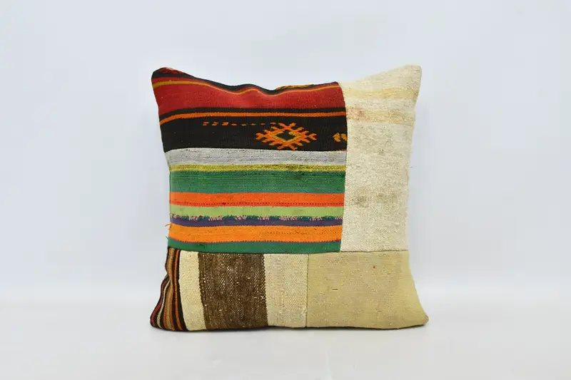 Vintage Kilim Throw Pillow, Kilim Pillow Cover, Pillow for Couch, Outdoor Throw Cushion Cover, Tribal Cushion, Cushion Cover, 24x24 Beige Pillow - 1
