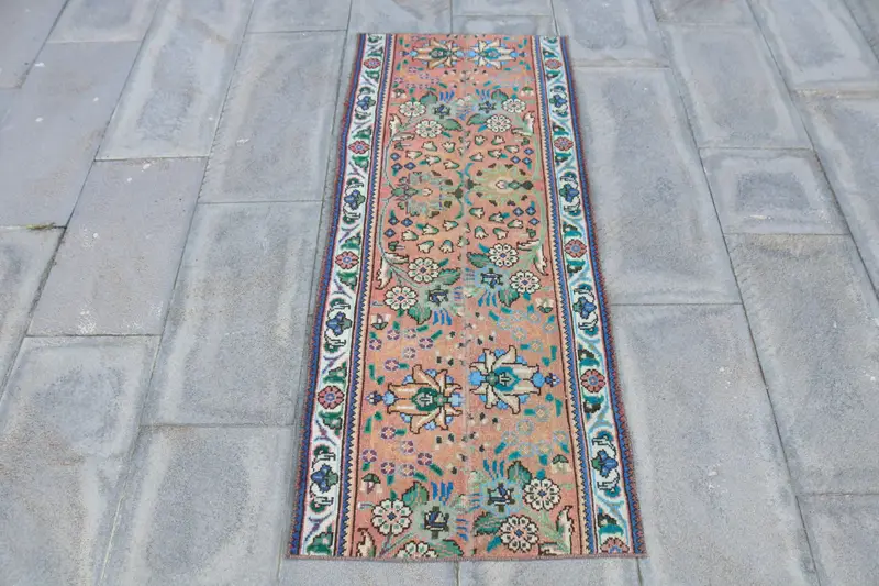 Vintage Rug, Small 2x4.7 ft Turkish Rug, Red Southwestern Wool Rug - 1