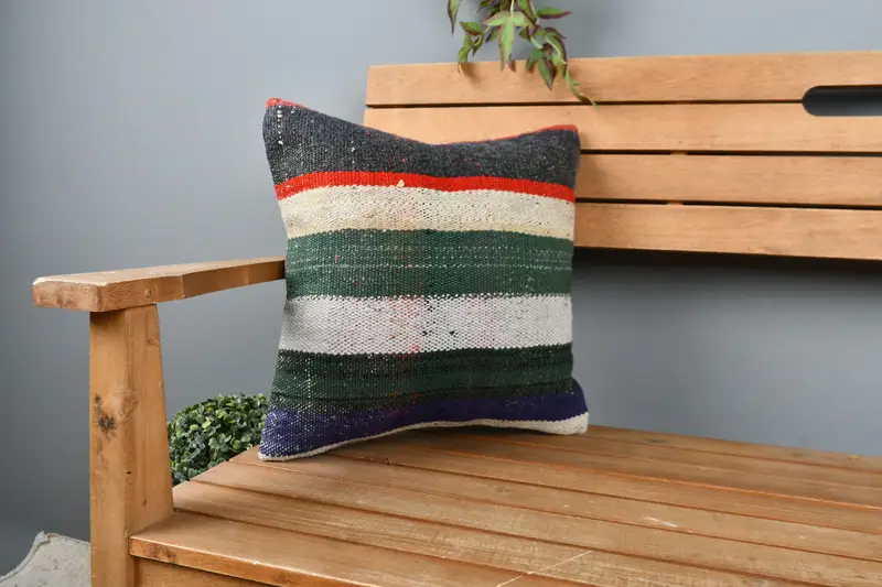 Pillow Case, Christmas Cushion Cover, Boho Pillow, Throw Kilim Pillow, Kilim Pillow, Designer Throw Cushion Cover, 16x16 Green Cushion - 1