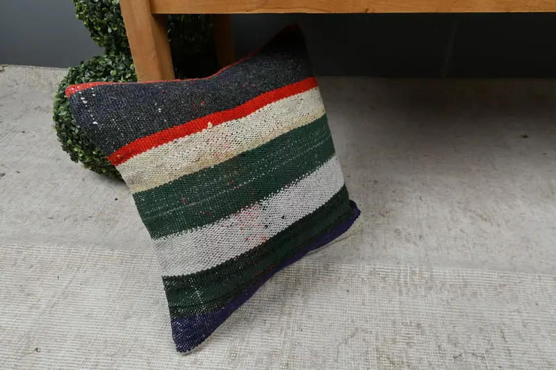 Pillow Case, Christmas Cushion Cover, Boho Pillow, Throw Kilim Pillow, Kilim Pillow, Designer Throw Cushion Cover, 16x16 Green Cushion - 7