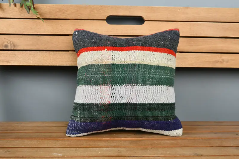 Pillow Case, Christmas Cushion Cover, Boho Pillow, Throw Kilim Pillow, Kilim Pillow, Designer Throw Cushion Cover, 16x16 Green Cushion - 6