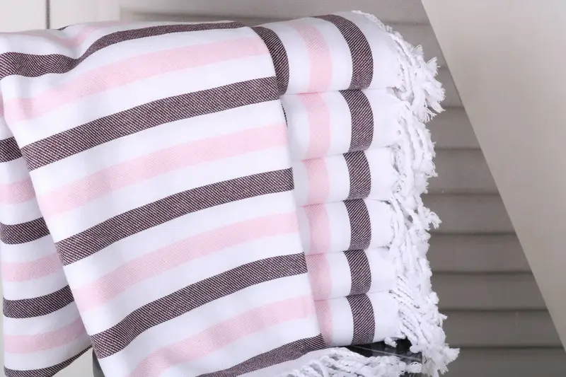 Beach Size Towel, Embroidery Turkish Cotton, Burgundy-Pink, 40x70 Inches