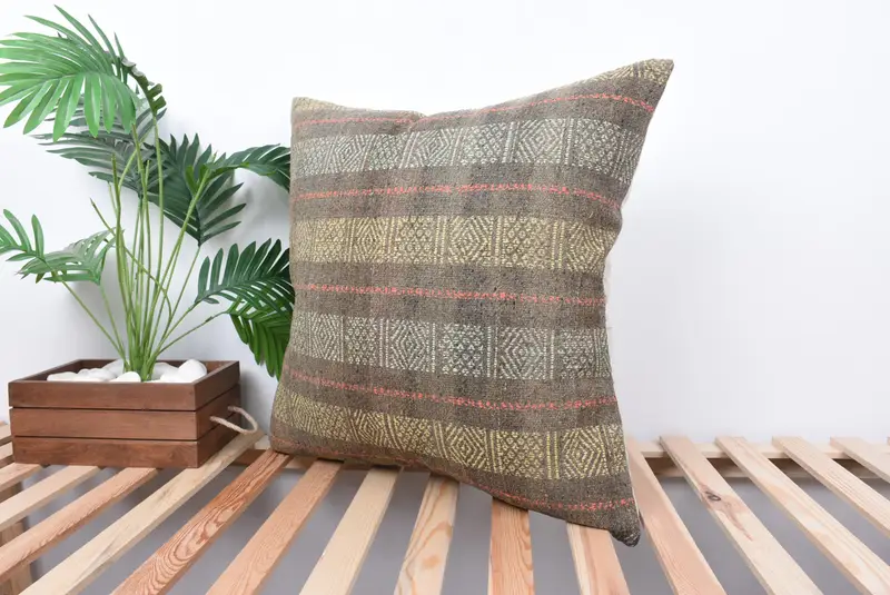 24x24 Yellow Pillow Case, Vintage Cushion Cover, Pillow, Handmade Kilim Cushion, Throw Kilim Pillow, Seat Cushion, Kilim Pillow Cover - 5