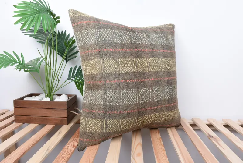 24x24 Yellow Pillow Case, Vintage Cushion Cover, Pillow, Handmade Kilim Cushion, Throw Kilim Pillow, Seat Cushion, Kilim Pillow Cover - 4