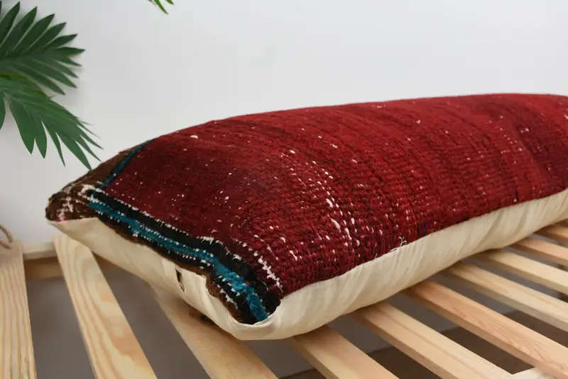 Toss Pillow Cover, Antique Pillows, Handmade Throw Cushion, Home Decor Pillow, 16x48 Red Cushion, Throw Kilim Pillow, Pillow Sham - 6