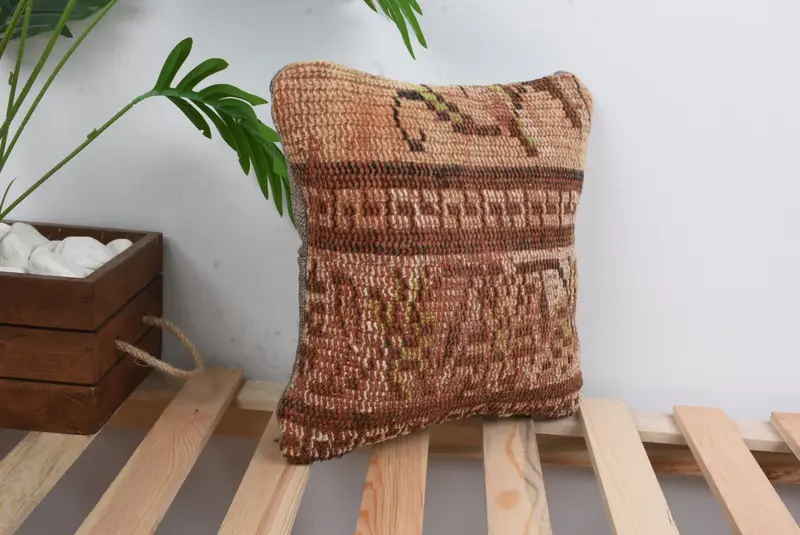 Pillow Case, Bench Cushion Cover, Boho Pillow, Anatolian Cushion, Vintage Kilim Throw Pillow, 12x12 Red Pillow Sham, Handmade Kilim Cushion - 4