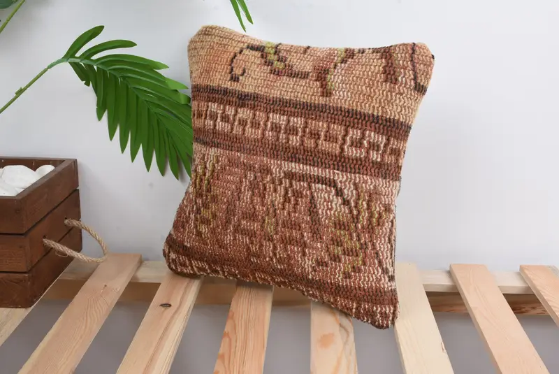 Pillow Case, Bench Cushion Cover, Boho Pillow, Anatolian Cushion, Vintage Kilim Throw Pillow, 12x12 Red Pillow Sham, Handmade Kilim Cushion - 5