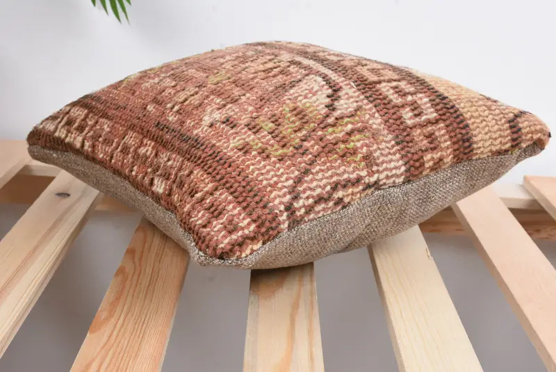 Pillow Case, Bench Cushion Cover, Boho Pillow, Anatolian Cushion, Vintage Kilim Throw Pillow, 12x12 Red Pillow Sham, Handmade Kilim Cushion - 6