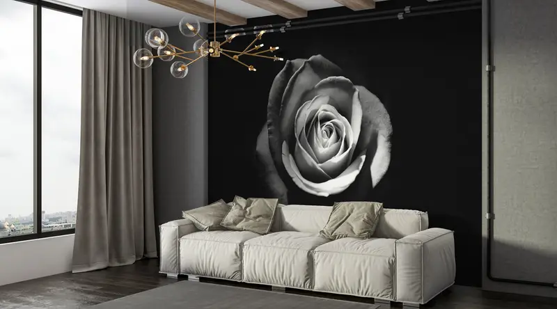 Black White Mural,3d Wall Paper,Modern Wall Paper,Paper Wall Art ,Rose Wallpaper,White Rose Photography,Floral Wall Decor, - 4