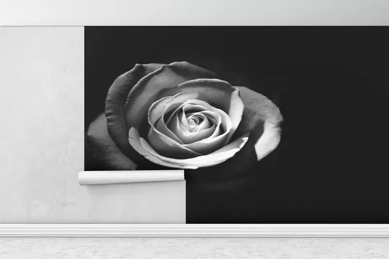 Black White Mural,3d Wall Paper,Modern Wall Paper,Paper Wall Art ,Rose Wallpaper,White Rose Photography,Floral Wall Decor, - 1