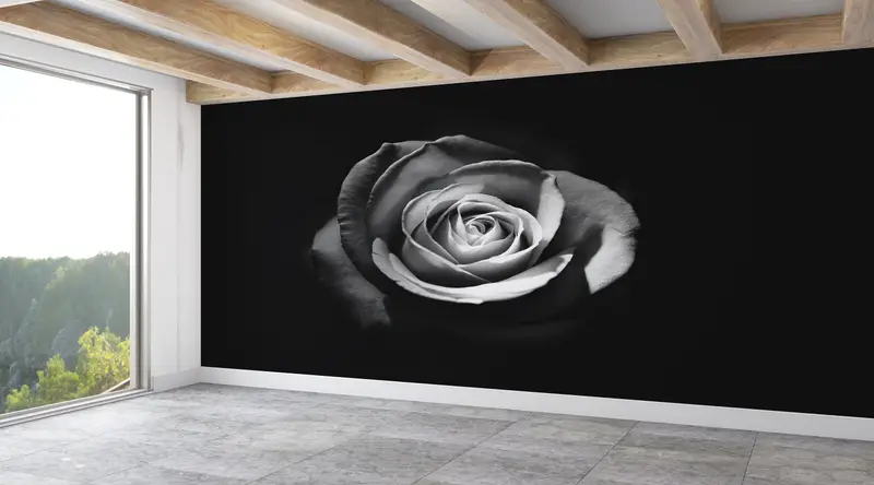 Black White Mural,3d Wall Paper,Modern Wall Paper,Paper Wall Art ,Rose Wallpaper,White Rose Photography,Floral Wall Decor, - 2