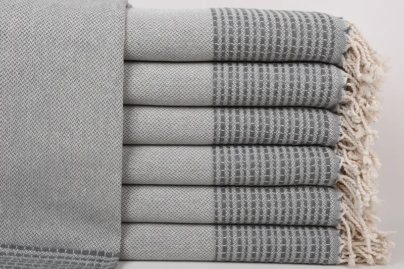 刺繍ビーチタオル、バスタオル、ダークグレー、ストライプ、36x69インチ - 1