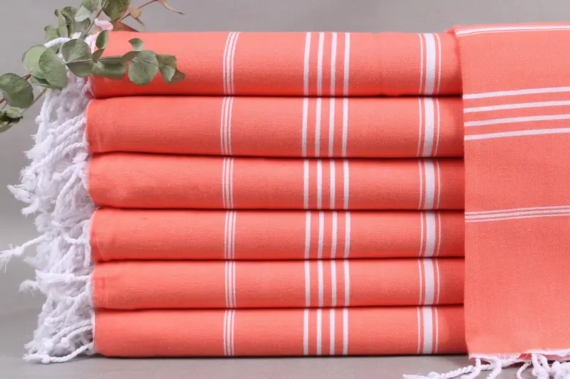 Beach Towel Organic Beige Striped Peshtemal, 38x73 Inches