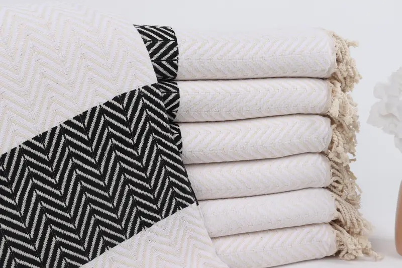 Personalized Turkish Beach Towel Chevron Organic Cotton, Beige, 40x71 Inches