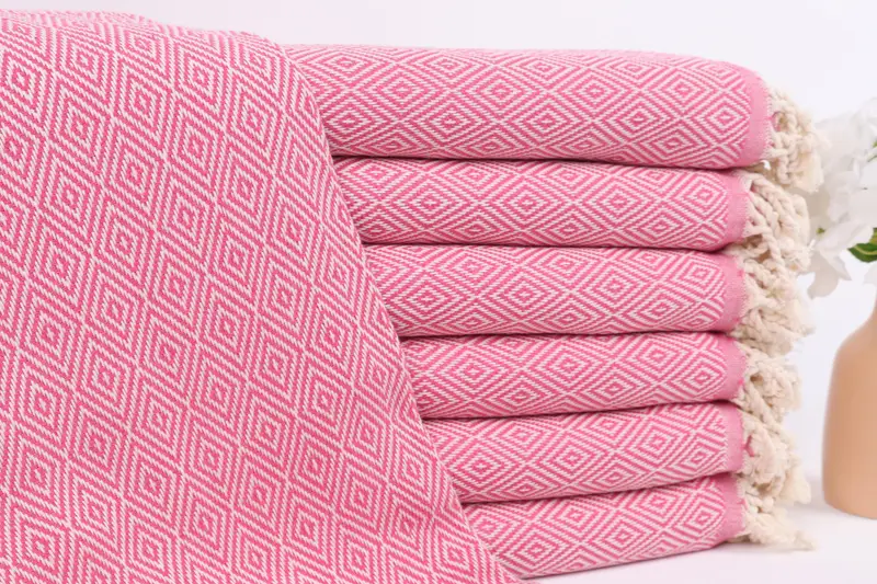 Türk Plaj Havlusu Organik Pamuk Fuşya, 40x71 İnç