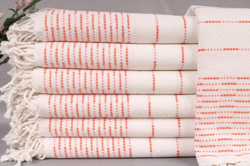 Personalized Turkish Beach Towel Orange Stripes, Beige, 38x71 Inches