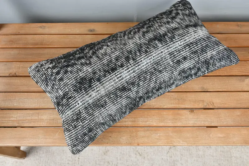 12x24 Black Cushion Cover, Handmade Kilim Cushion, Decorative Bolster Pillow Sham, Cushion, Home Decor Pillow, Pillow for Couch - 2