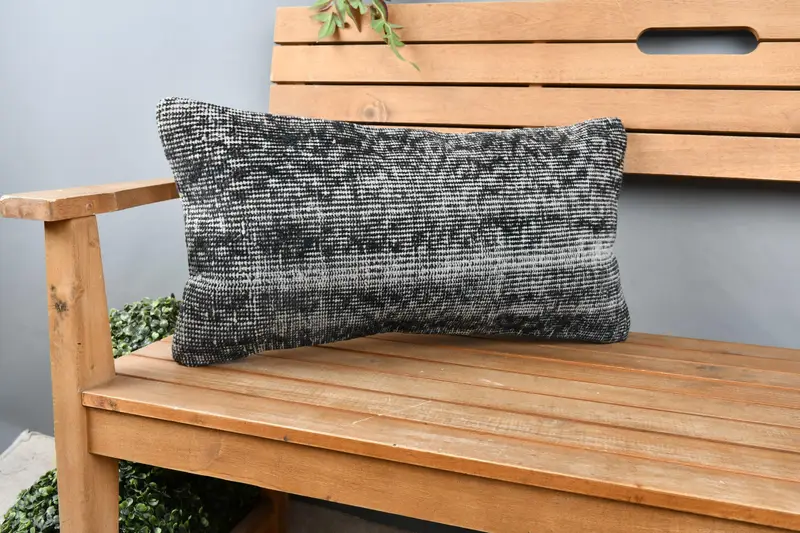 12x24 Black Cushion Cover, Handmade Kilim Cushion, Decorative Bolster Pillow Sham, Cushion, Home Decor Pillow, Pillow for Couch - 1