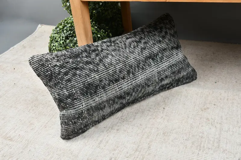 12x24 Black Cushion Cover, Handmade Kilim Cushion, Decorative Bolster Pillow Sham, Cushion, Home Decor Pillow, Pillow for Couch - 7