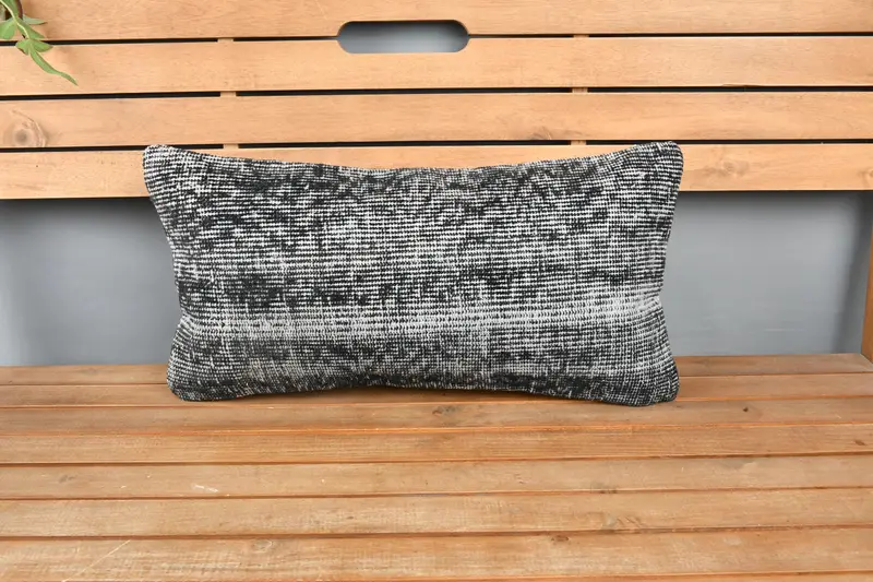 12x24 Black Cushion Cover, Handmade Kilim Cushion, Decorative Bolster Pillow Sham, Cushion, Home Decor Pillow, Pillow for Couch - 6
