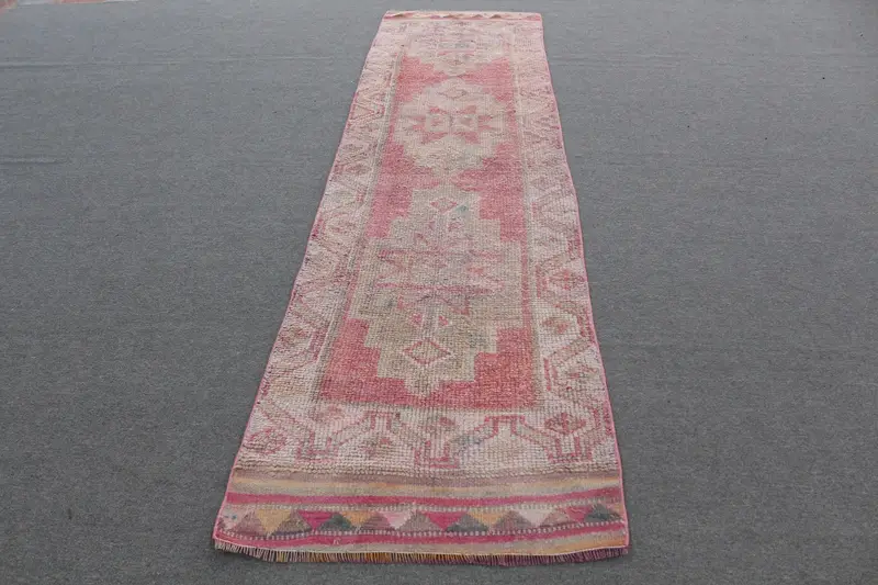 Vintage 2.8x10.6 ft Runner Halı, Türk Halısı, Herki Kırmızı İkat Halı - 1