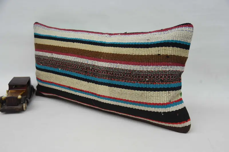 Vintage Kilim Pillow Cushion Cover, Antique Pillows, Pillow, Boho Pillow, 12x24 Red Pillow, Bright Pillow Cover, Vintage Pillow - 3