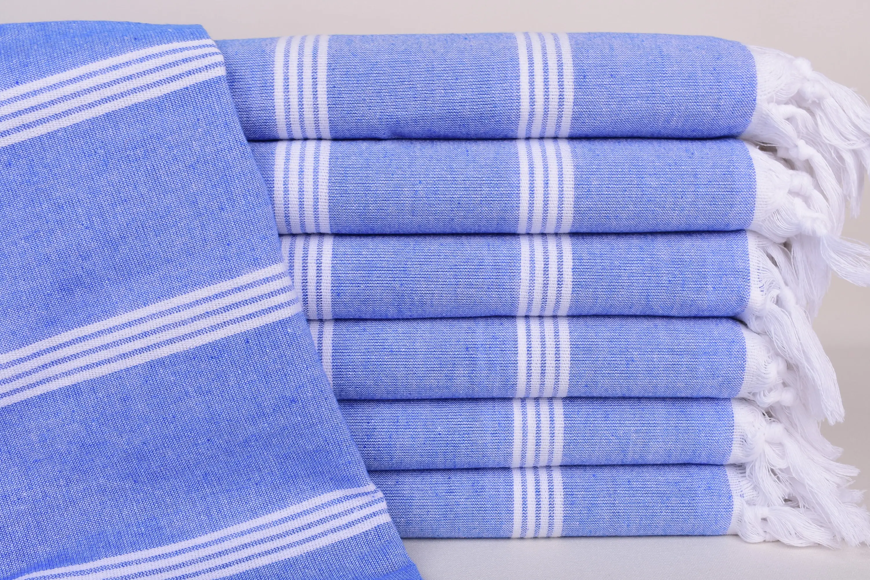 Bachelor Towel Blue Striped Turkish Cotton Towel, 69x30 Inches - 1