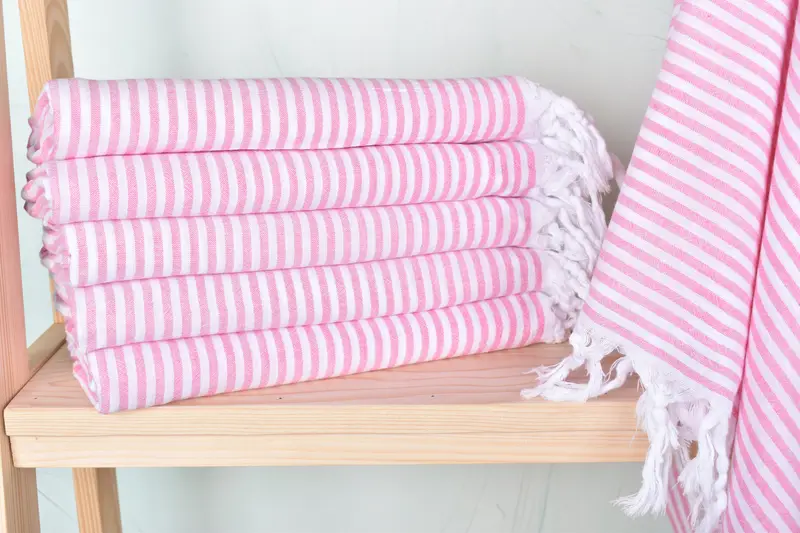 Personalized Beach Towel Organic Cotton/Linen Fuchsia Stripes, 36x67 Inches