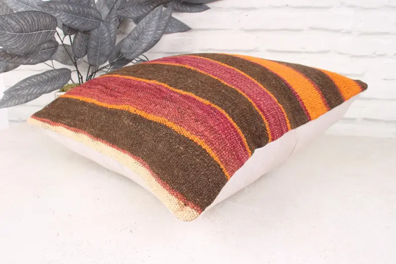 18x18 Orange Pillow Cover, Throw Kilim Pillow, Kilim Pillow, Cushion, Decorative Pillow Cover, Kilim Cushion Sham, Decorative Bolster Pillow - 6