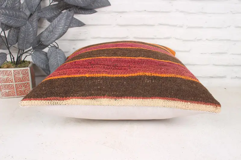 18x18 Orange Pillow Cover, Throw Kilim Pillow, Kilim Pillow, Cushion, Decorative Pillow Cover, Kilim Cushion Sham, Decorative Bolster Pillow - 5