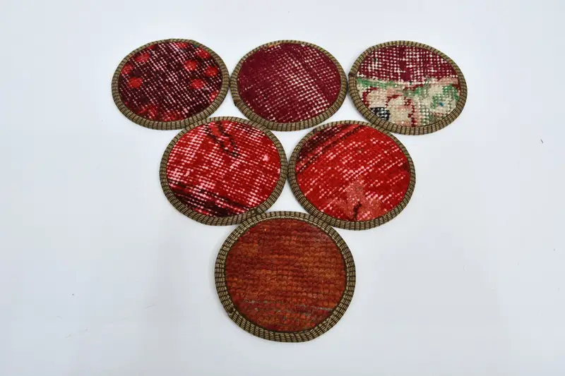 Elegant Red Woven Coaster Set, Durable and Stylish Rug Coasters