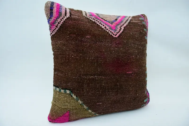 Neutral Cushion, Cushion, Handmade Kilim Cushion, Kilim Pillow, Boho Pillow Sham Cover, 18x18 Brown Cushion, Cozy Throw Cushion Case - 2