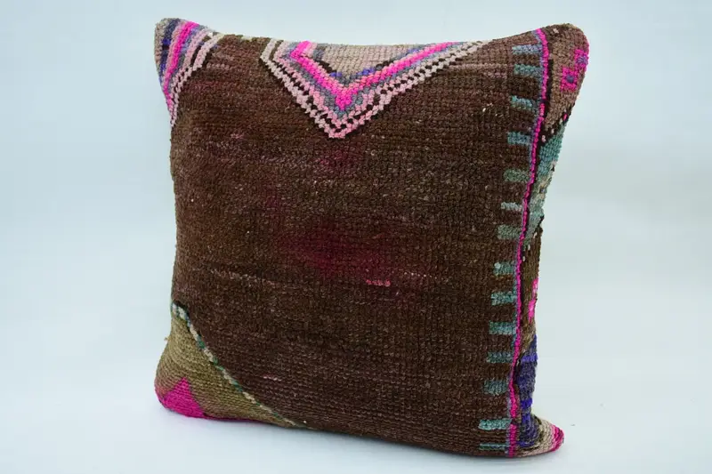 Neutral Cushion, Cushion, Handmade Kilim Cushion, Kilim Pillow, Boho Pillow Sham Cover, 18x18 Brown Cushion, Cozy Throw Cushion Case - 3