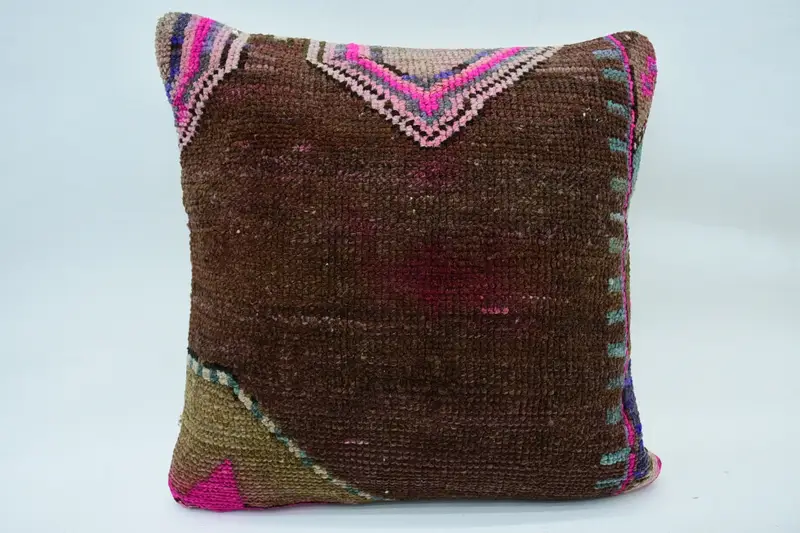 Neutral Cushion, Cushion, Handmade Kilim Cushion, Kilim Pillow, Boho Pillow Sham Cover, 18x18 Brown Cushion, Cozy Throw Cushion Case - 4