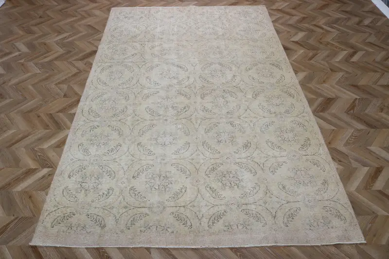 Turkish Large Rug, 6.6x10.1 ft Vintage Rug, Gray Floral Wool Rug - 1