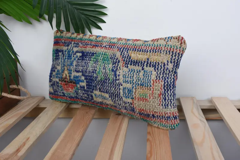 Sala de almohada, funda de almohada de sillón, caja de almohada anatoliana, almohada de regalo, cubierta de simulación de almohada boho, caja de almohada azul 8x16, almohada turca - 5
