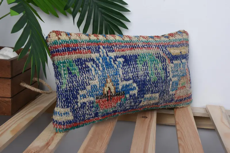 Sala de almohada, funda de almohada de sillón, caja de almohada anatoliana, almohada de regalo, cubierta de simulación de almohada boho, caja de almohada azul 8x16, almohada turca - 4