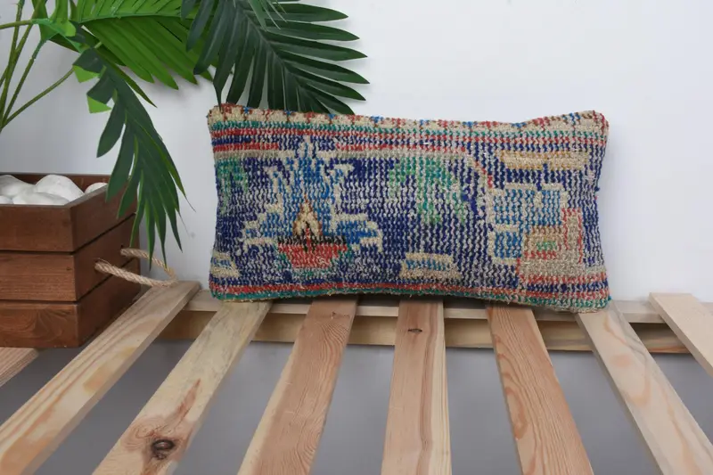 Sala de almohada, funda de almohada de sillón, caja de almohada anatoliana, almohada de regalo, cubierta de simulación de almohada boho, caja de almohada azul 8x16, almohada turca - 1