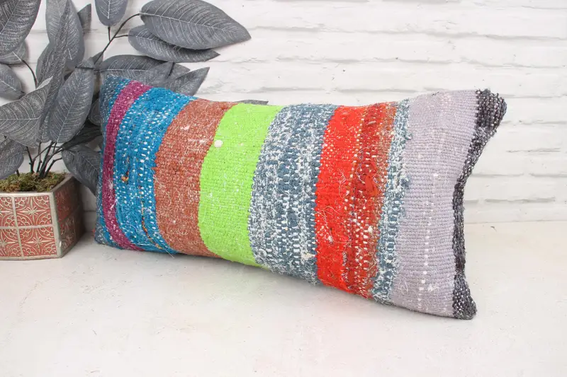 Interior Designer Pillow, Kilim Pillow, Home Decor Pillow, 12x24 Green Pillow Sham, Pillow, Retro Pillow, Outdoor Patio Pillow Sham - 4