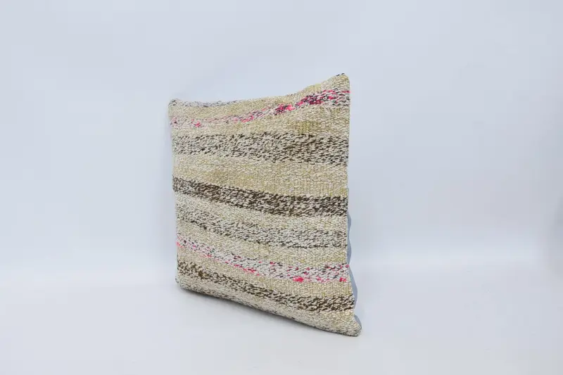 Boho Pillow Sham Cover, Vintage Kilim Pillow, Pillow, Pillow for Couch, Traditional Pillow Cover, 16x16 Yellow Pillow Case - 4