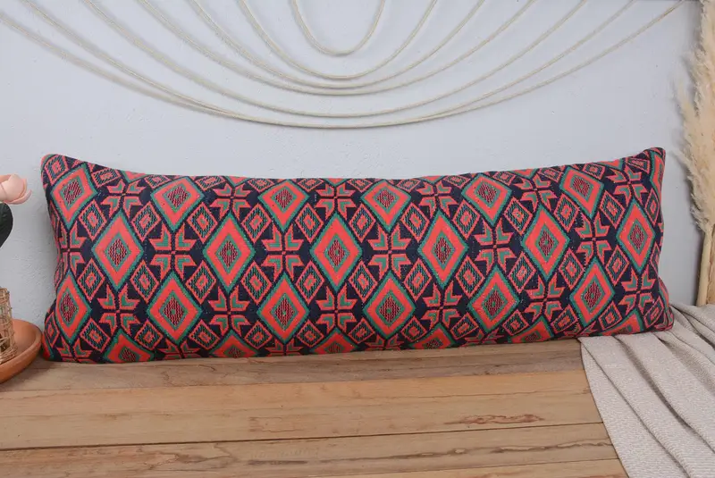 Indoor Cushion Cover, Boho Pillow Sham Cover, 16x48 Green Cushion Case, Colorful Pillow, Gift Pillow, Ethnical Kilim Rug Pillow, Pillow Cover - 2