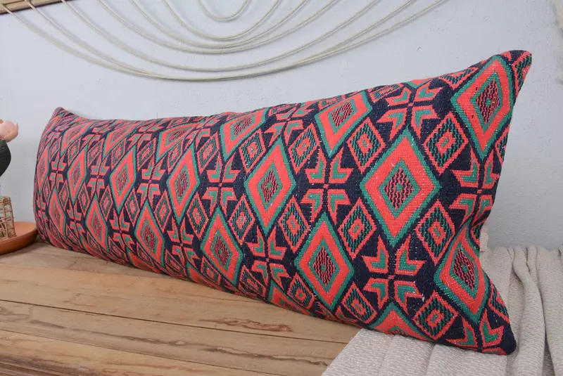 Indoor Cushion Cover, Boho Pillow Sham Cover, 16x48 Green Cushion Case, Colorful Pillow, Gift Pillow, Ethnical Kilim Rug Pillow, Pillow Cover - 4