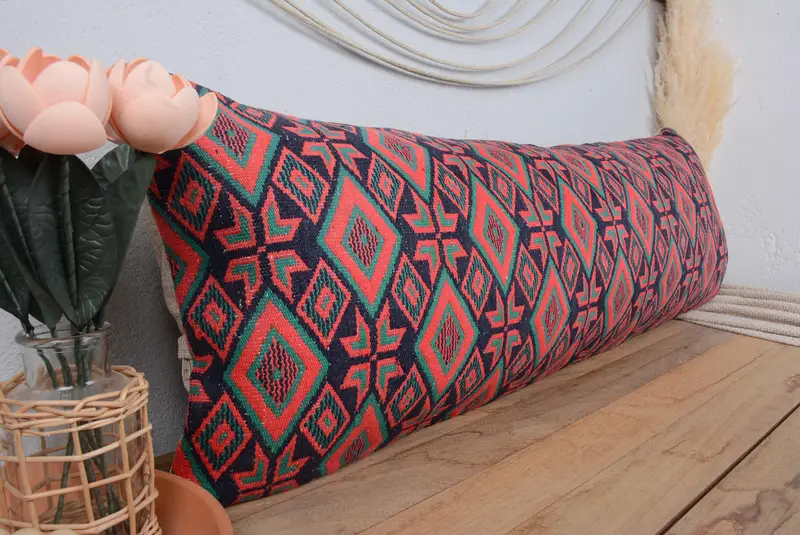 Indoor Cushion Cover, Boho Pillow Sham Cover, 16x48 Green Cushion Case, Colorful Pillow, Gift Pillow, Ethnical Kilim Rug Pillow, Pillow Cover - 1