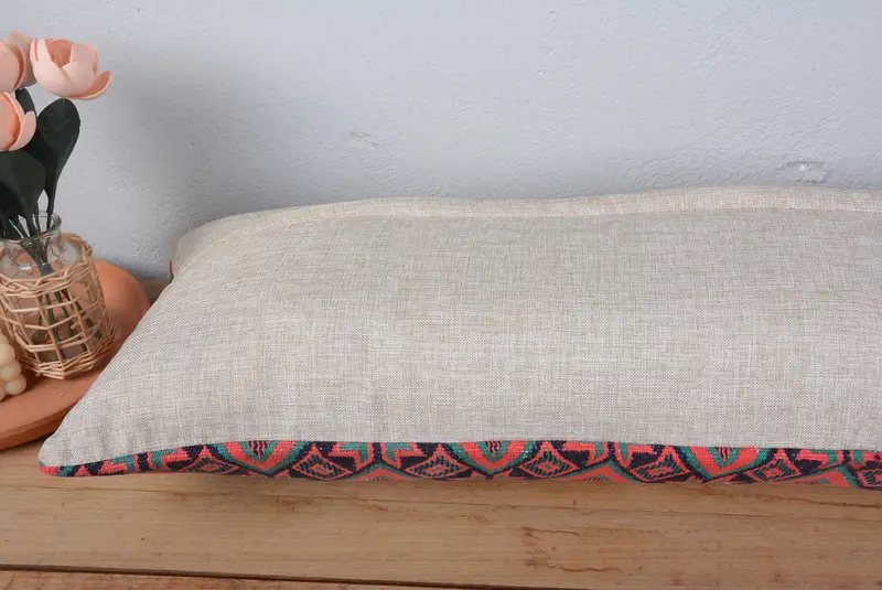 Indoor Cushion Cover, Boho Pillow Sham Cover, 16x48 Green Cushion Case, Colorful Pillow, Gift Pillow, Ethnical Kilim Rug Pillow, Pillow Cover - 6